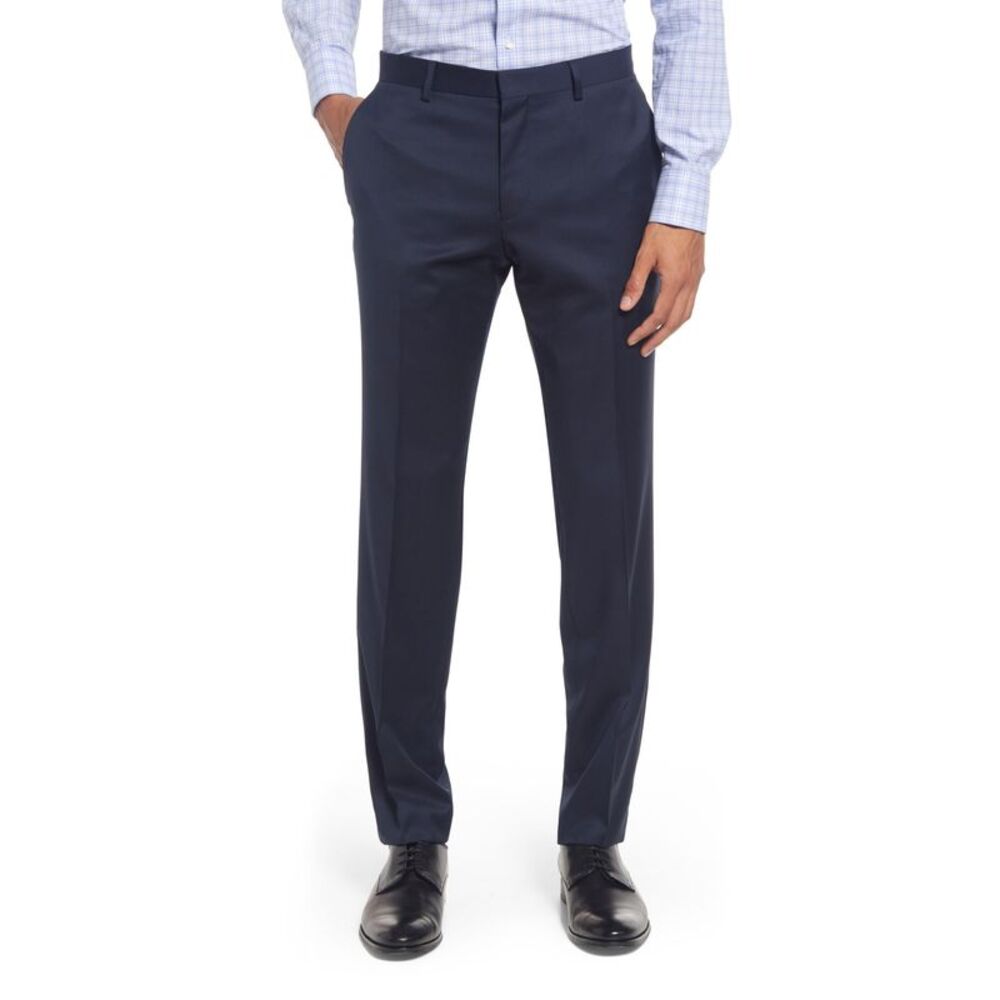 HUGO BOSS Mens Navy Flat Front, Slim Fit Suit Separate 32R